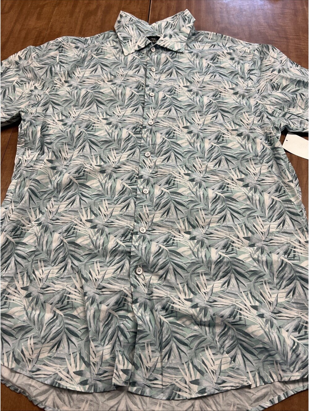 Rodd & Gunn Gale Street Palm Print Button Down Short Sleeve Shirt XL Blue Green